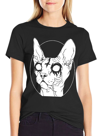 Gothic Cat Graphic T-Shirt - Black