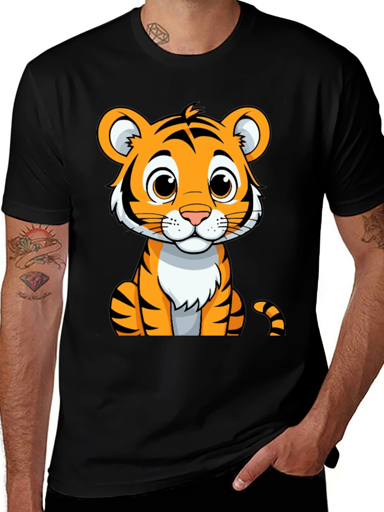 Cute Tiger Graphic Tee - Unisex Black T-Shirt