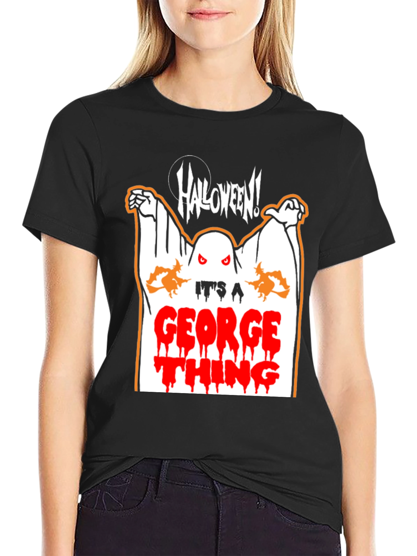 Halloween Ghost George Thing Black T-Shirt