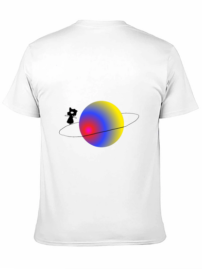 Cat on Saturn Graphic Black T-Shirt