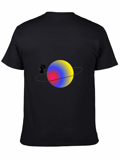 Cat on Saturn Graphic Black T-Shirt