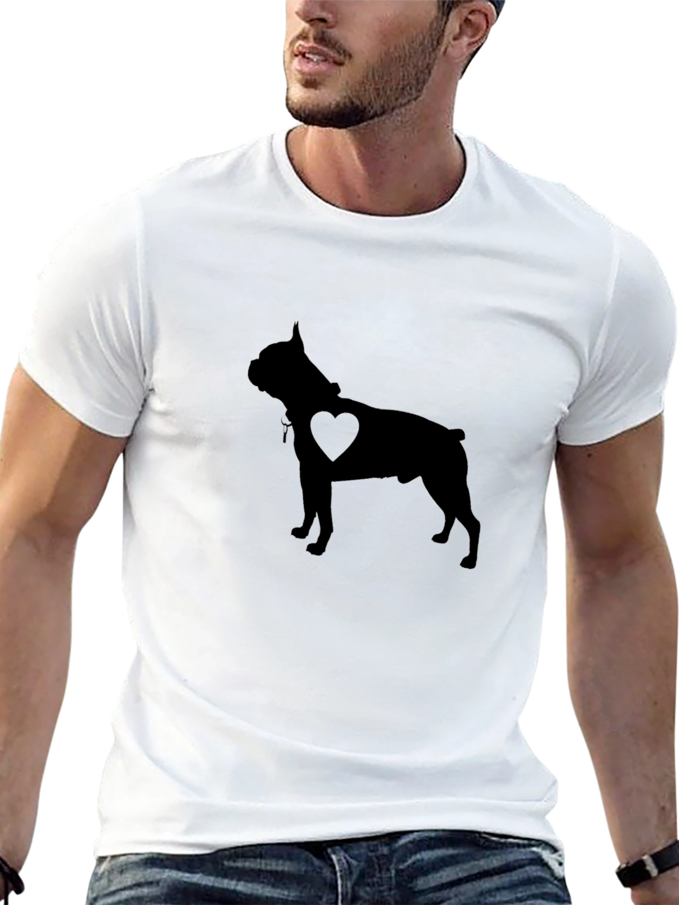 Dog Heart Silhouette Mens Black T-Shirt