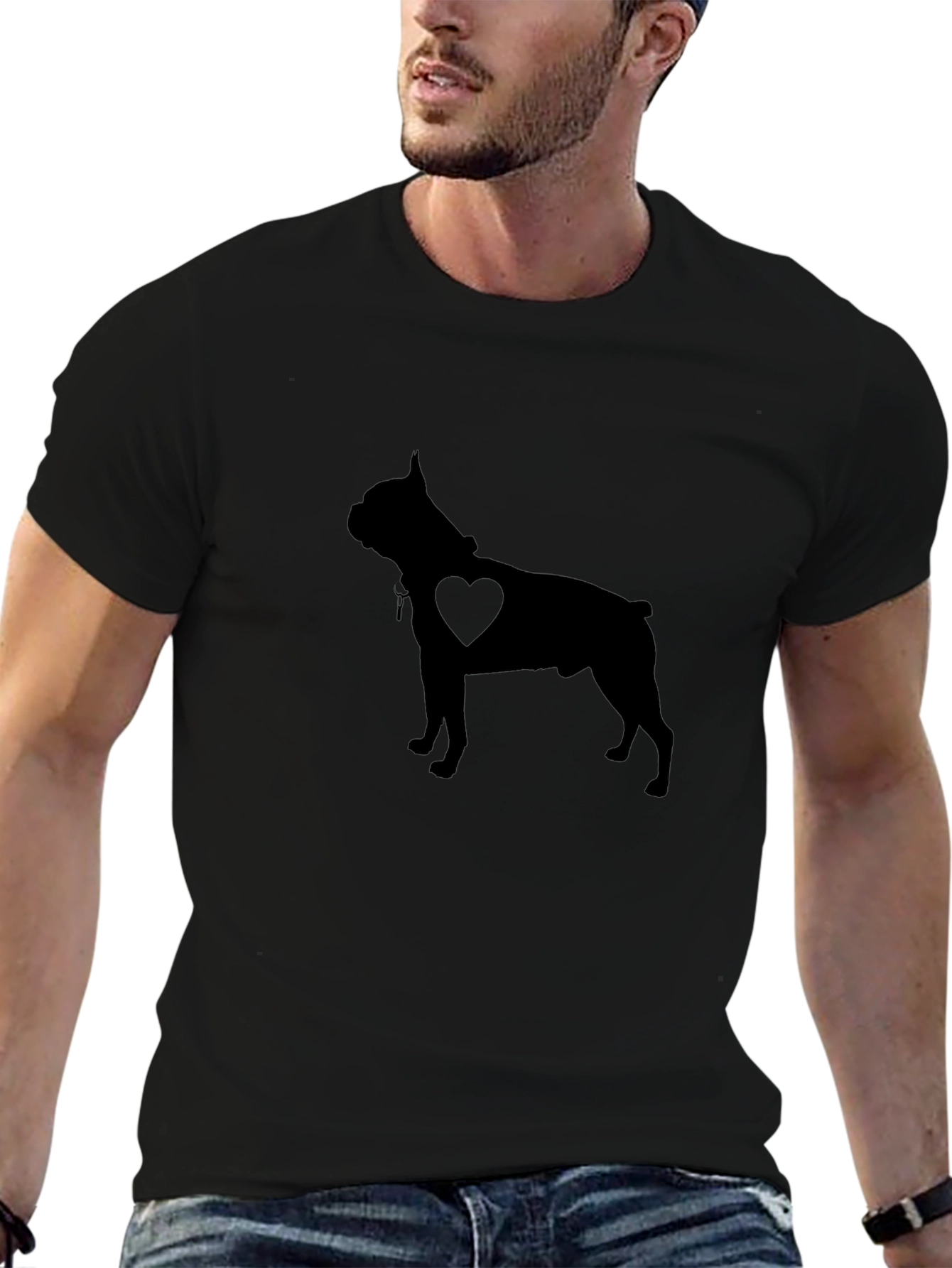 Dog Heart Silhouette Mens Black T-Shirt
