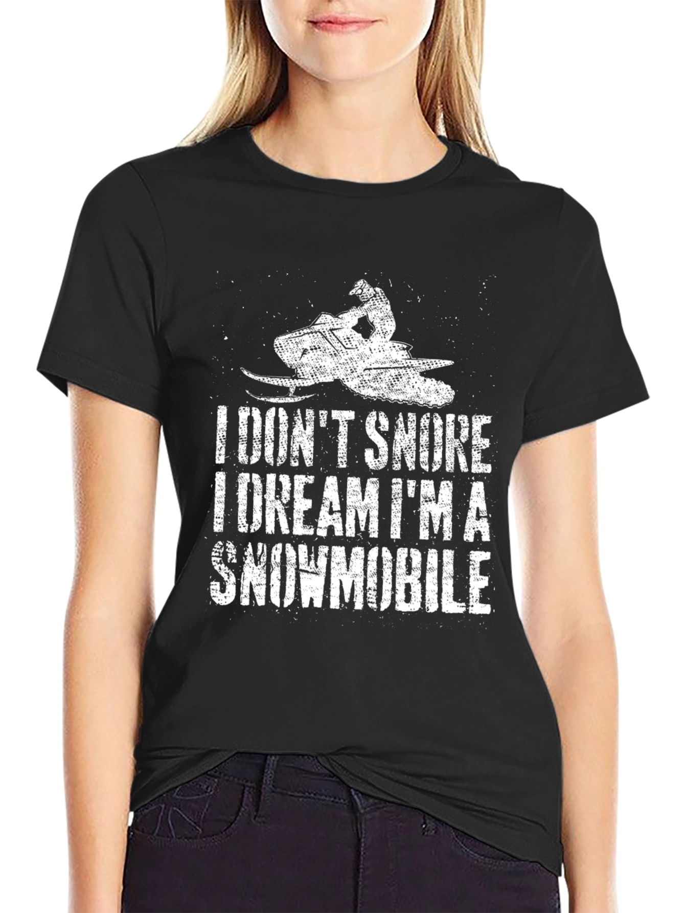 I Dont Snore Snowmobile Black T-Shirt