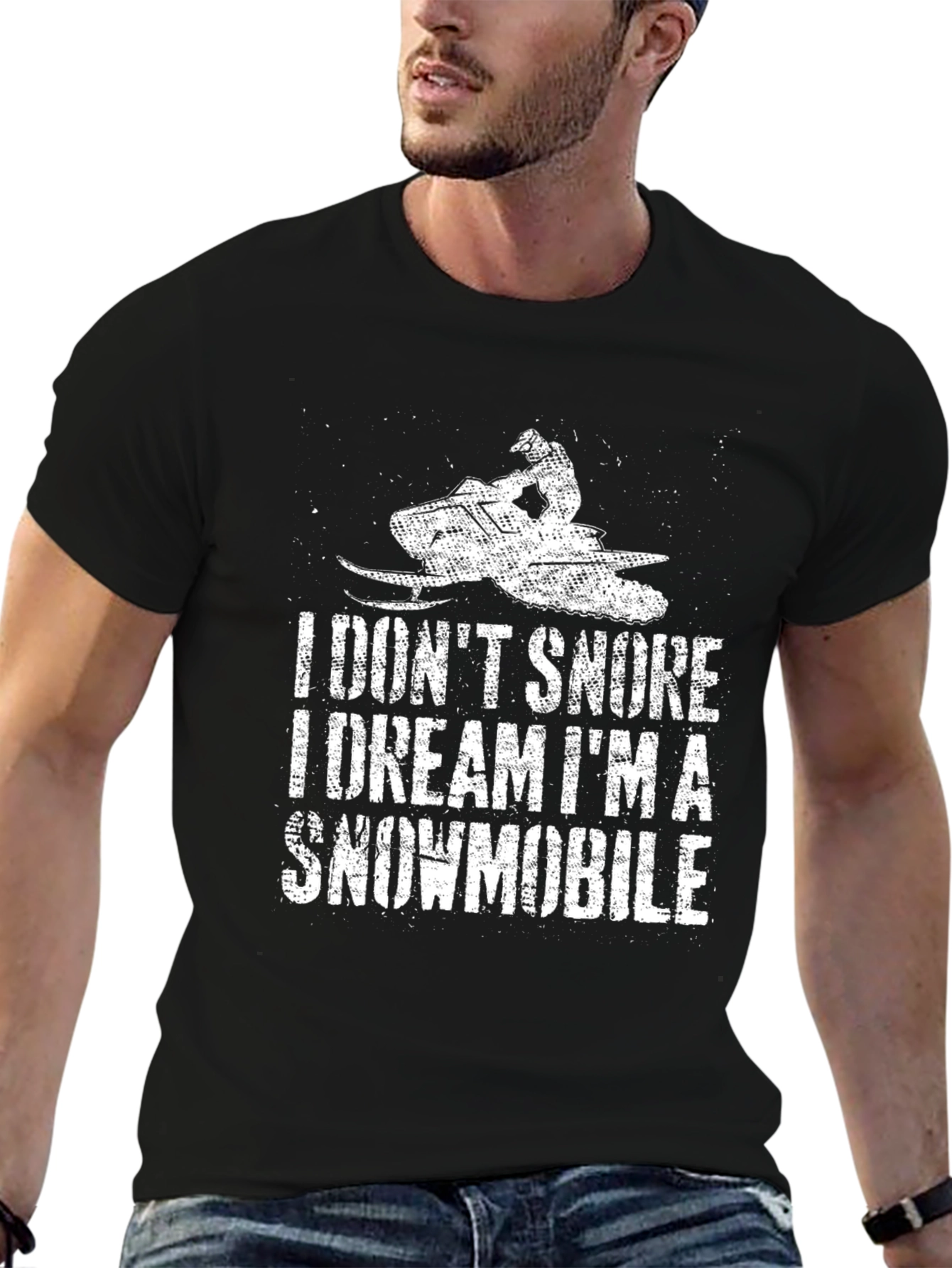 I Dont Snore Snowmobile Black T-Shirt