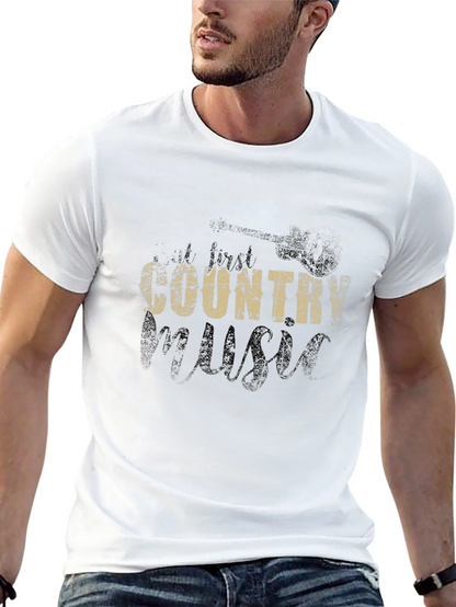 Country Music Graphic Tee - Black Cotton T-Shirt