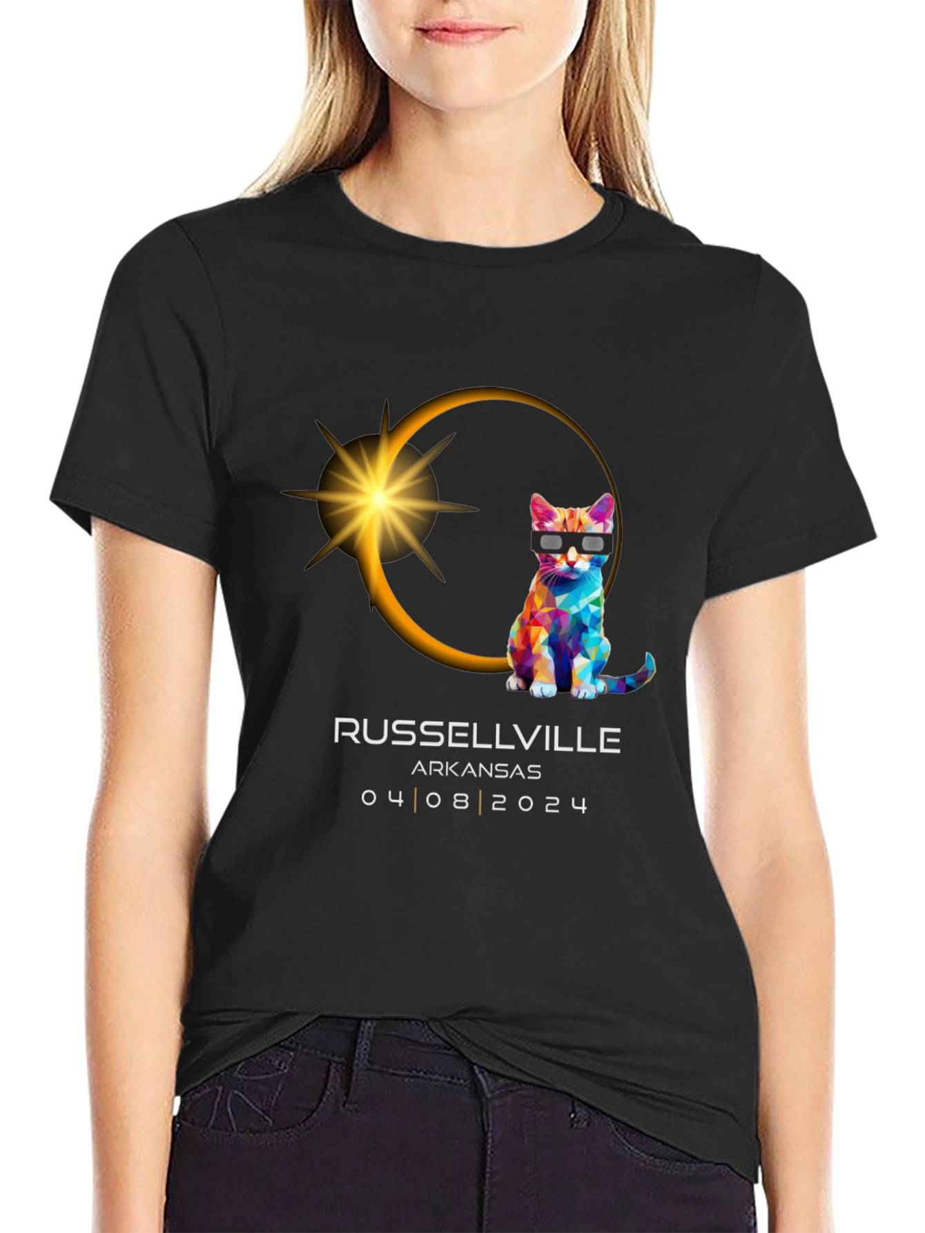 Russellville Arkansas Eclipse 2024 Cat T-Shirt