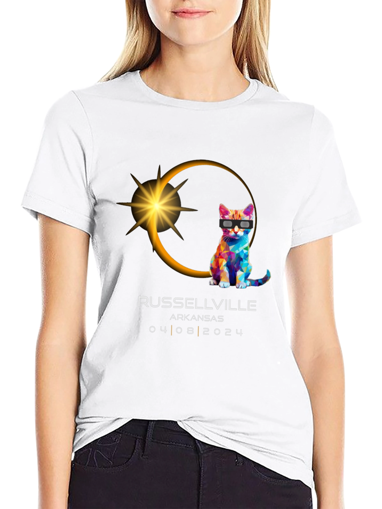 Russellville Arkansas Eclipse 2024 Cat T-Shirt