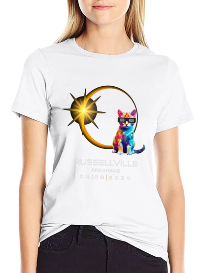 Russellville Arkansas Eclipse 2024 Cat T-Shirt