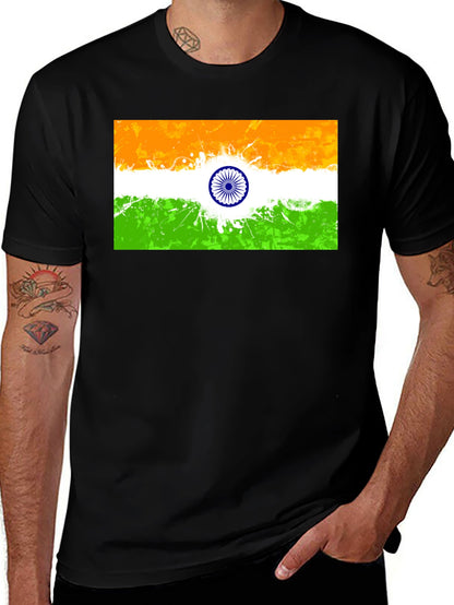 Indian Flag Graphic Print Black T-Shirt