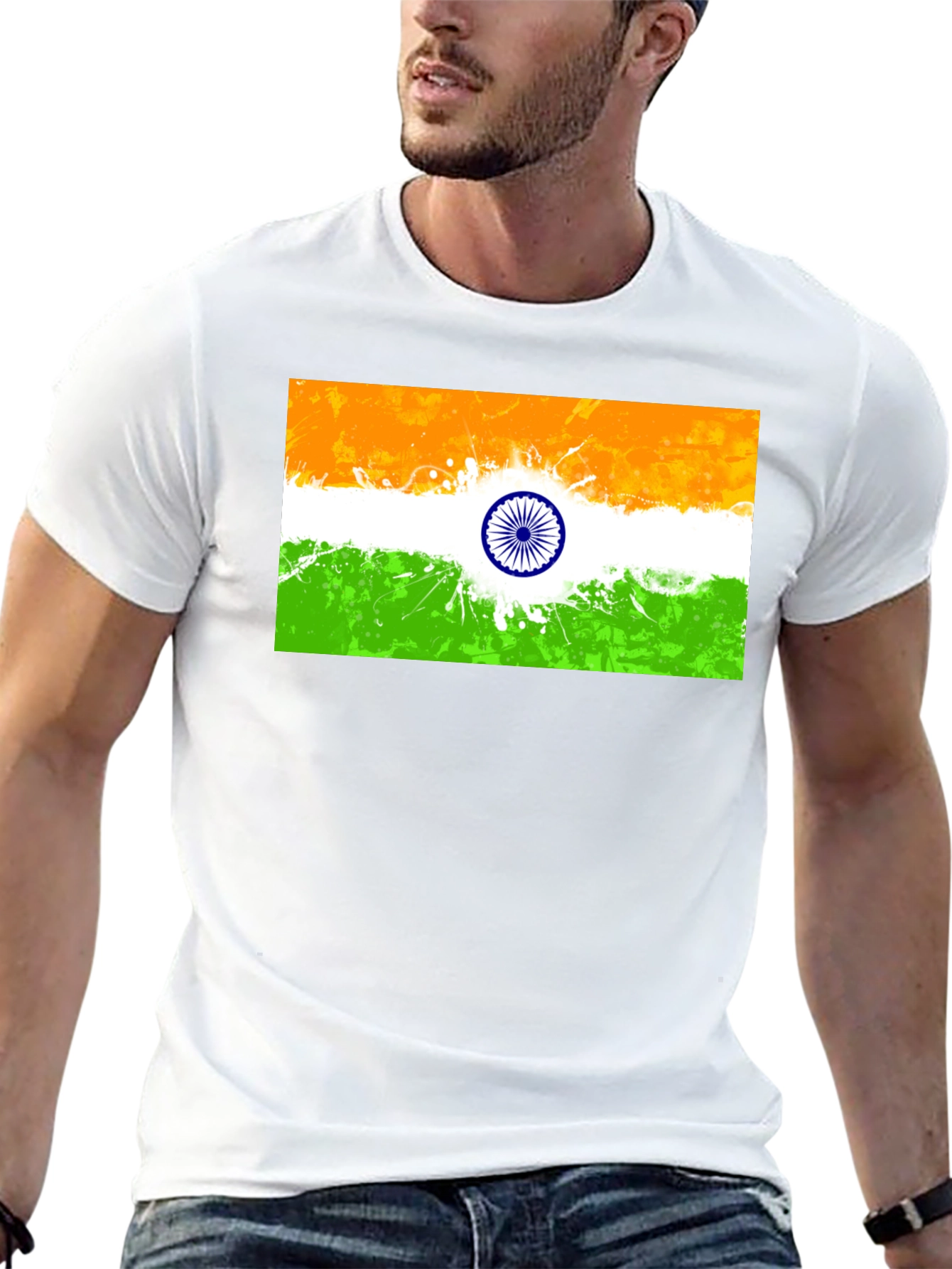 Indian Flag Graphic Print Black T-Shirt