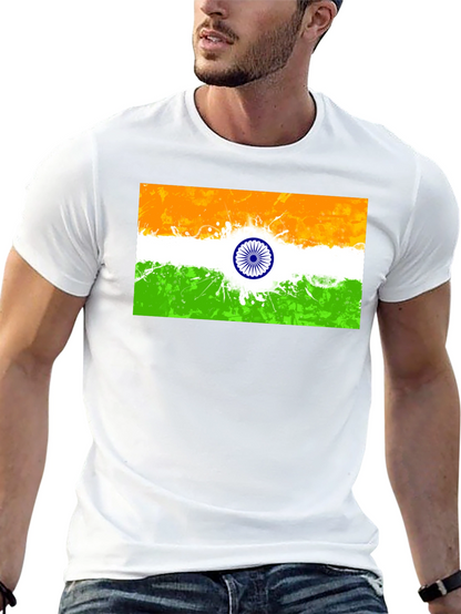 Indian Flag Graphic Print Black T-Shirt