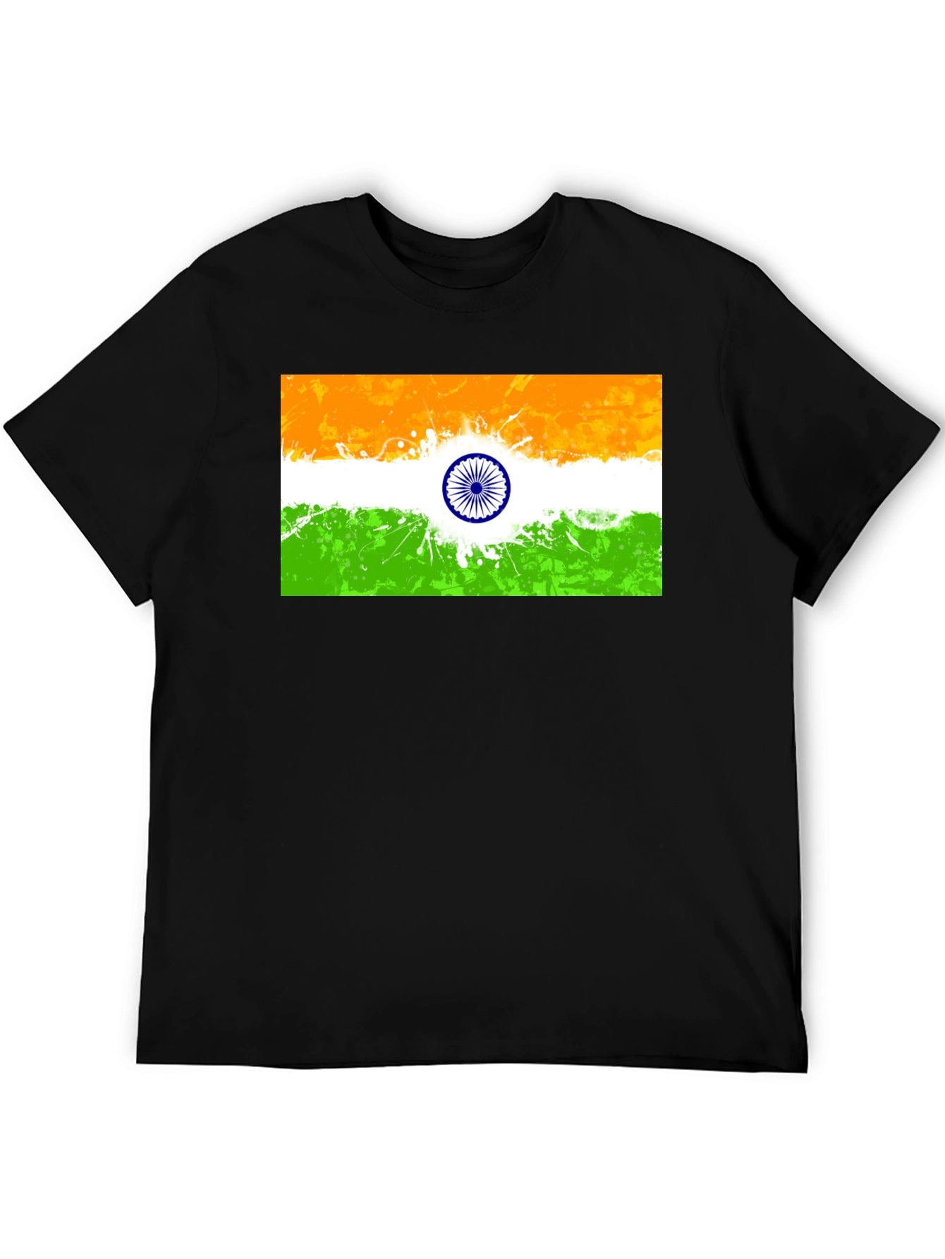 Indian Flag Graphic Print Black T-Shirt