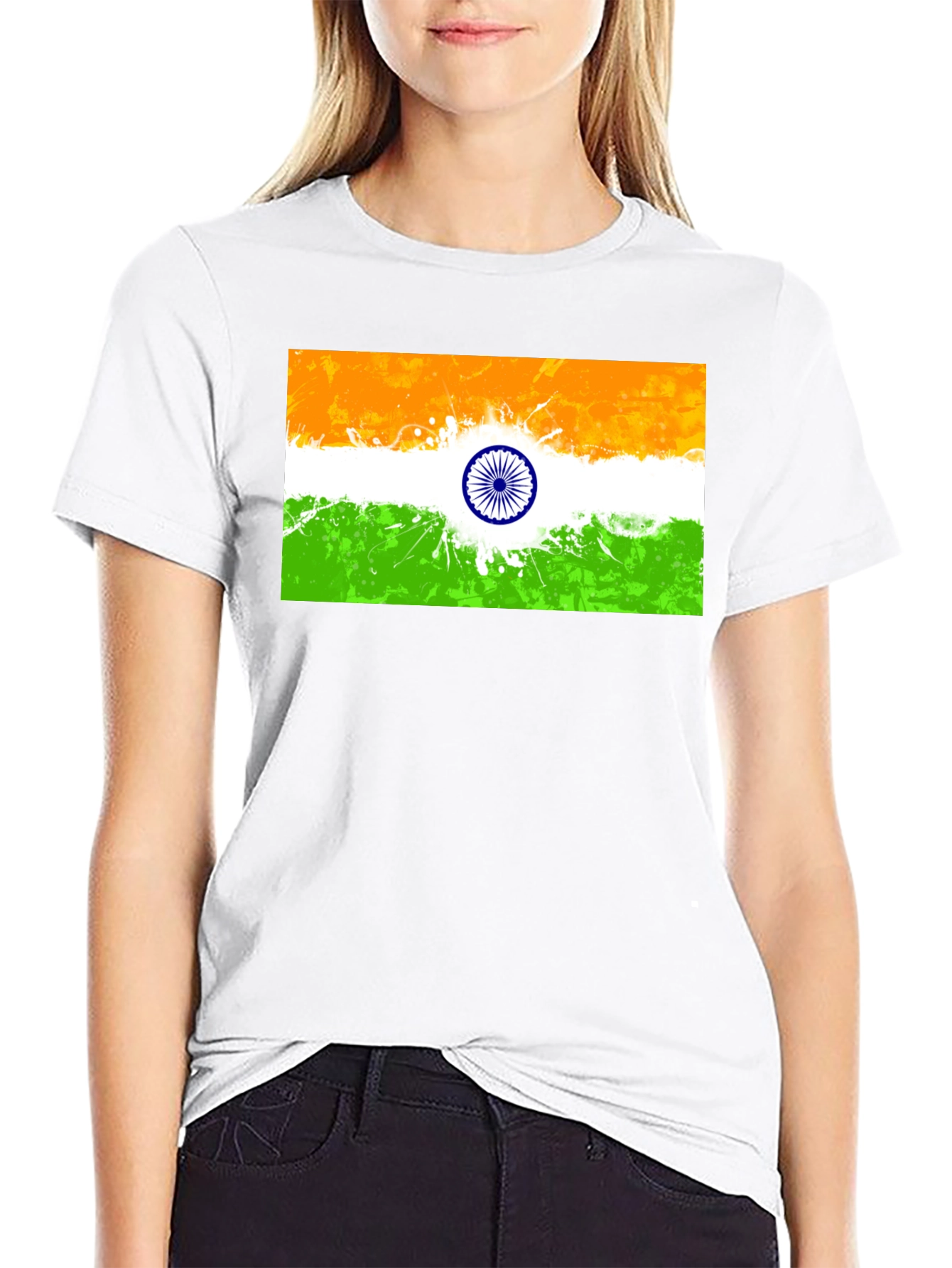 Indian Flag Graphic Print Black T-Shirt