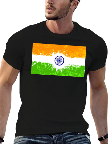Indian Flag Graphic Print Black T-Shirt