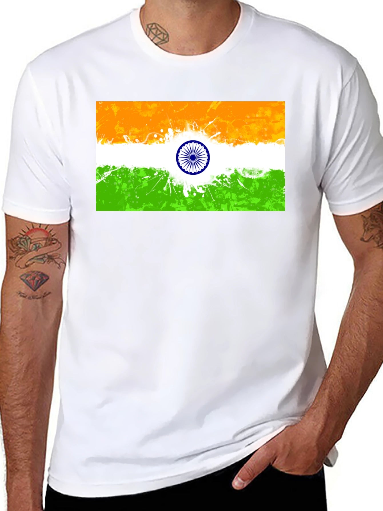Indian Flag Graphic Print Black T-Shirt