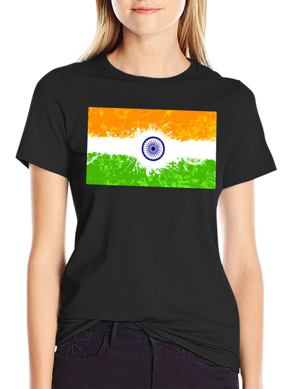 Indian Flag Graphic Print Black T-Shirt