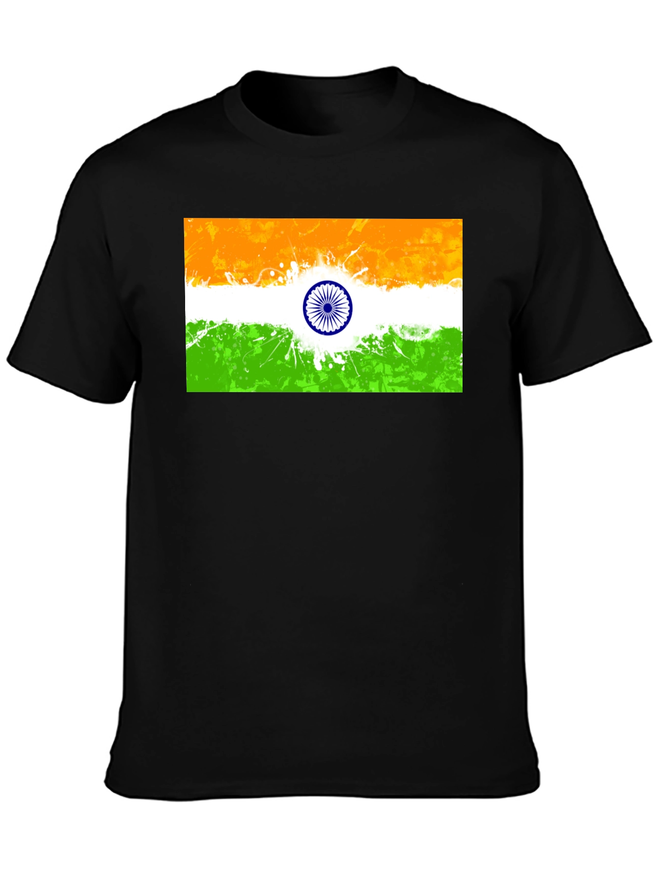 Indian Flag Graphic Print Black T-Shirt