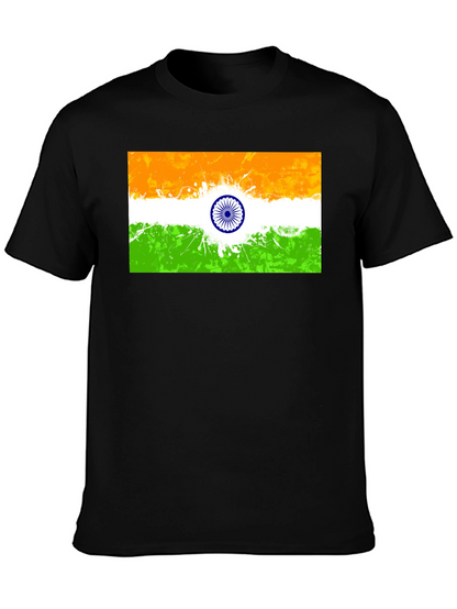 Indian Flag Graphic Print Black T-Shirt