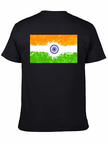 Indian Flag Graphic Print Black T-Shirt