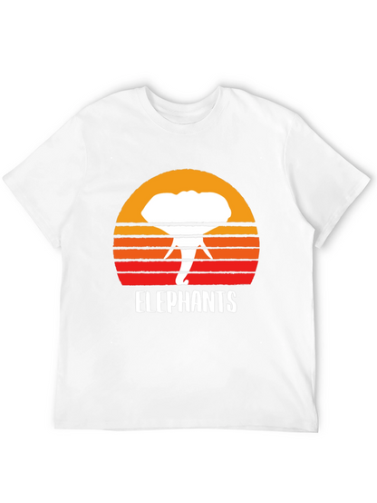 Elephant Sunset Graphic Tee - Retro Style Black T-Shirt