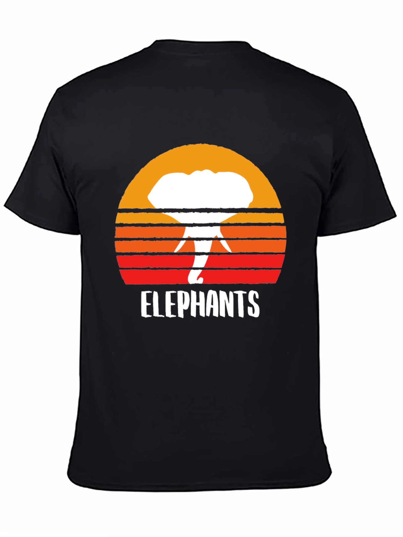 Elephant Sunset Graphic Tee - Retro Style Black T-Shirt