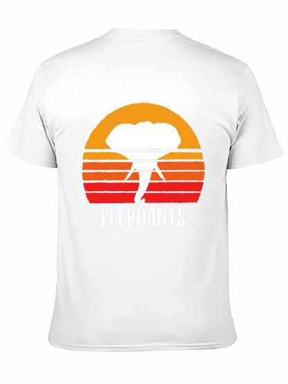 Elephant Sunset Graphic Tee - Retro Style Black T-Shirt