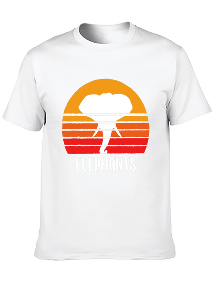 Elephant Sunset Graphic Tee - Retro Style Black T-Shirt