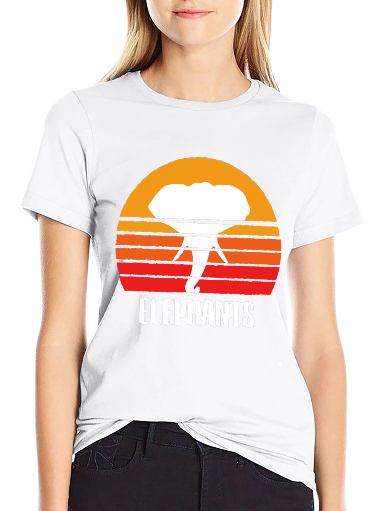 Elephant Sunset Graphic Tee - Retro Style Black T-Shirt