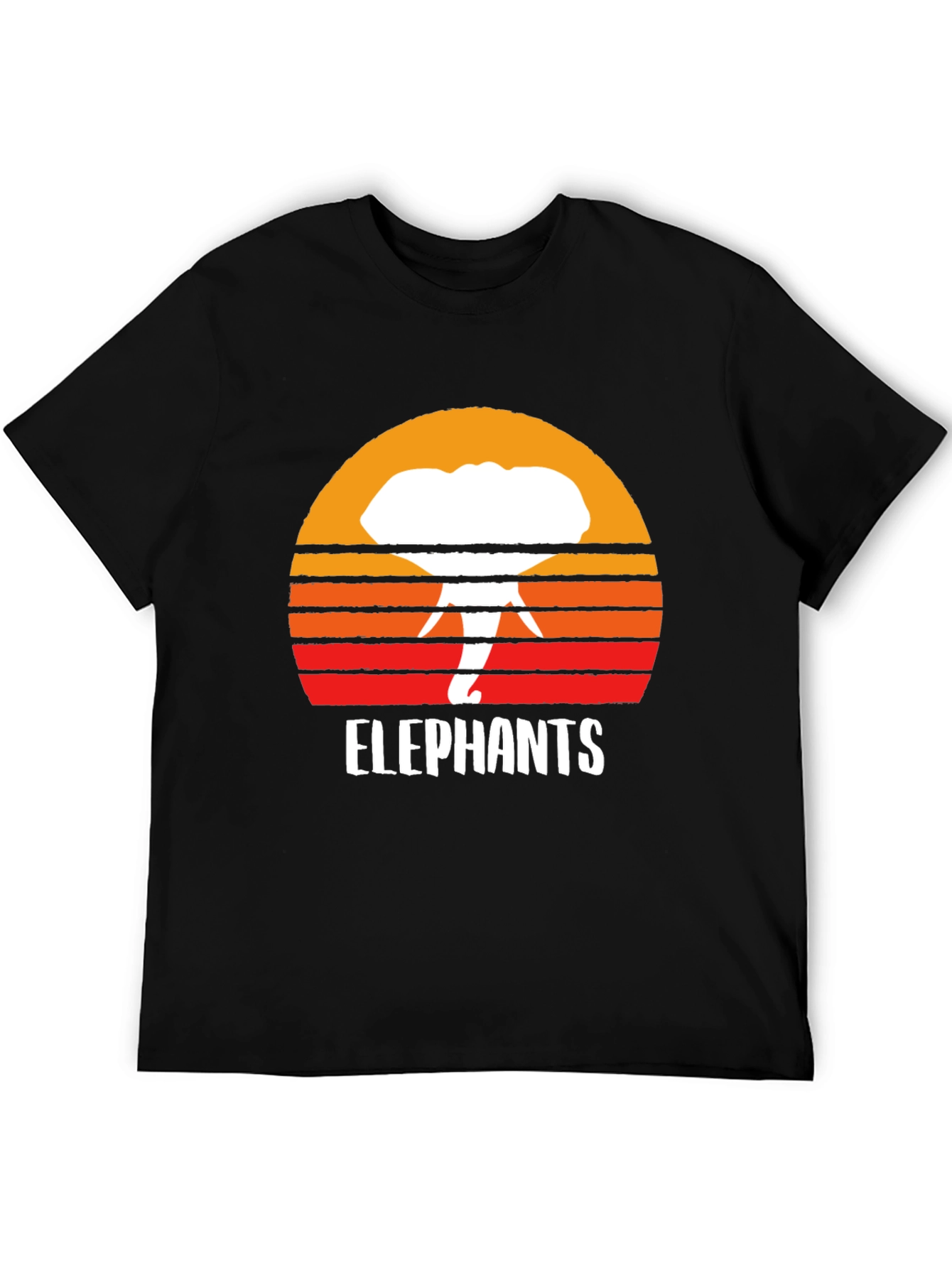 Elephant Sunset Graphic Tee - Retro Style Black T-Shirt