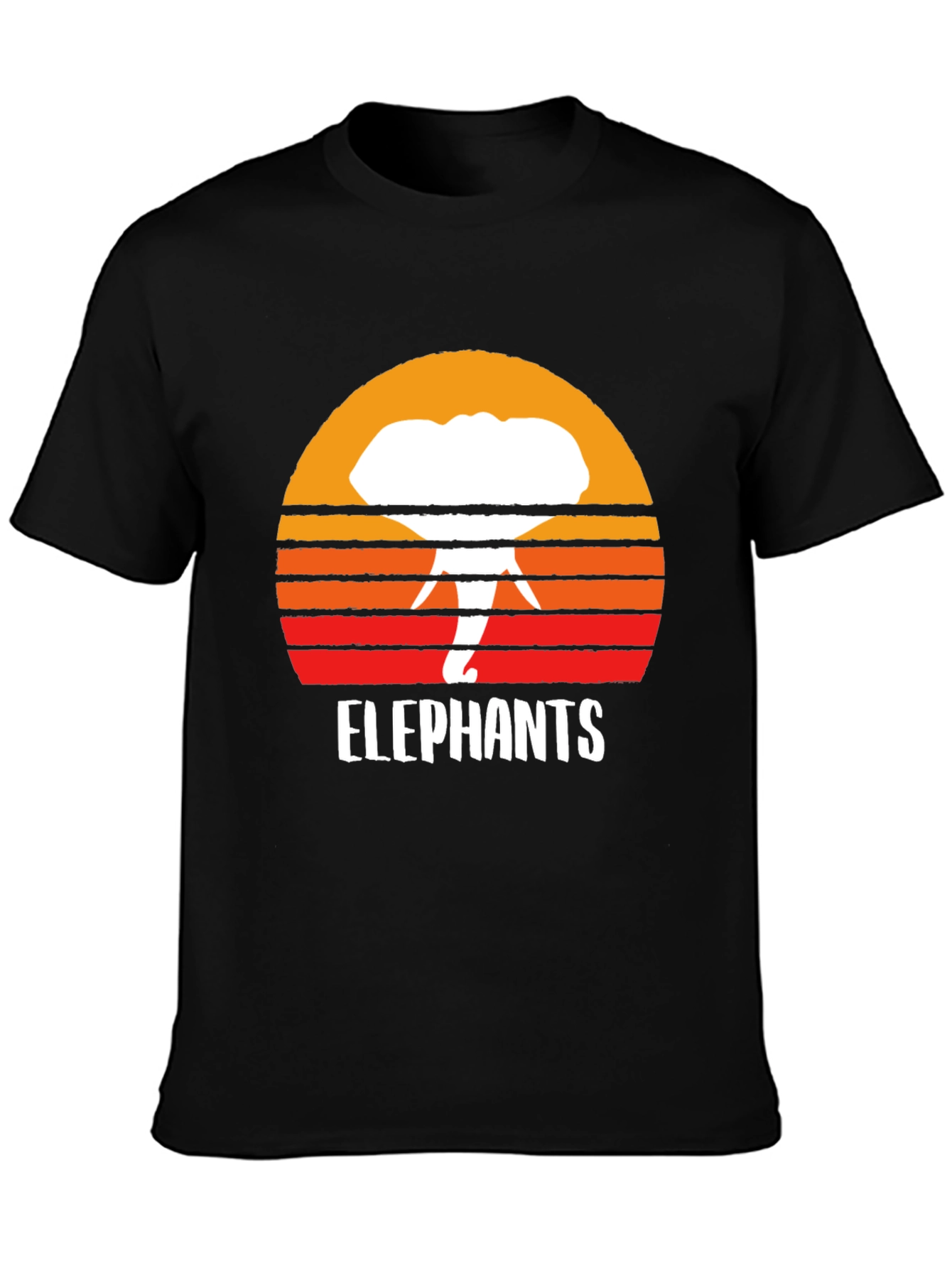 Elephant Sunset Graphic Tee - Retro Style Black T-Shirt