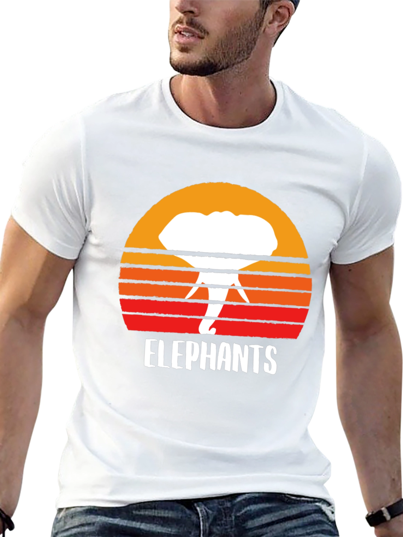 Elephant Sunset Graphic Tee - Retro Style Black T-Shirt