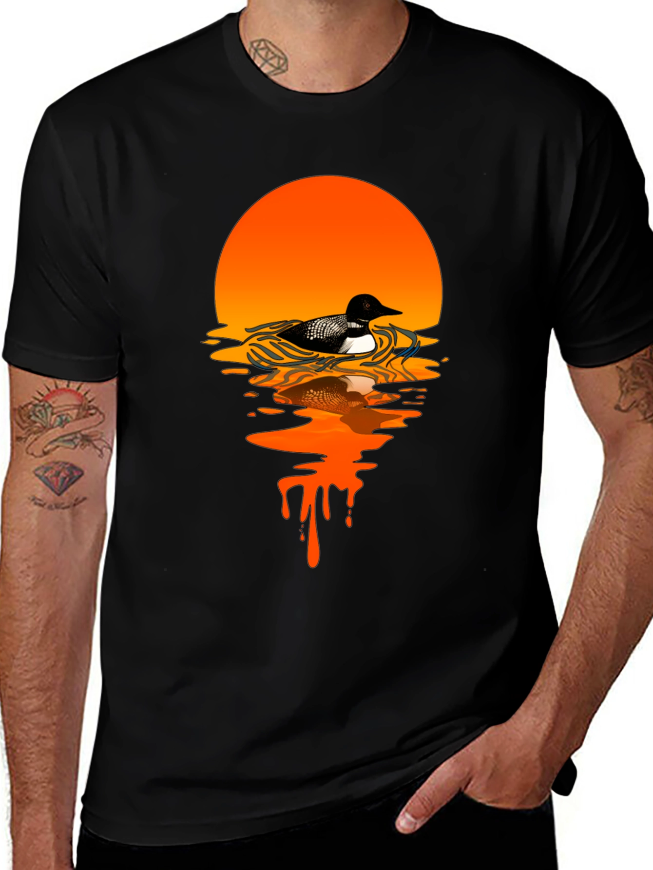 Loon Sunset Graphic T-Shirt - Black Cotton Tee
