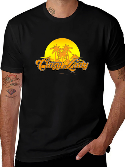 Crazy Lady Sunset Graphic T-Shirt - Black
