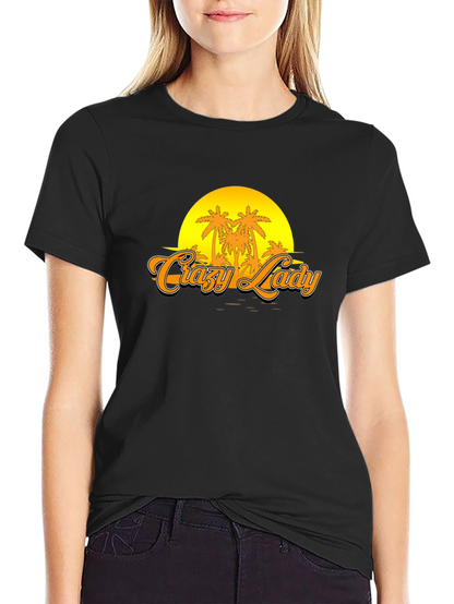 Crazy Lady Sunset Graphic T-Shirt - Black