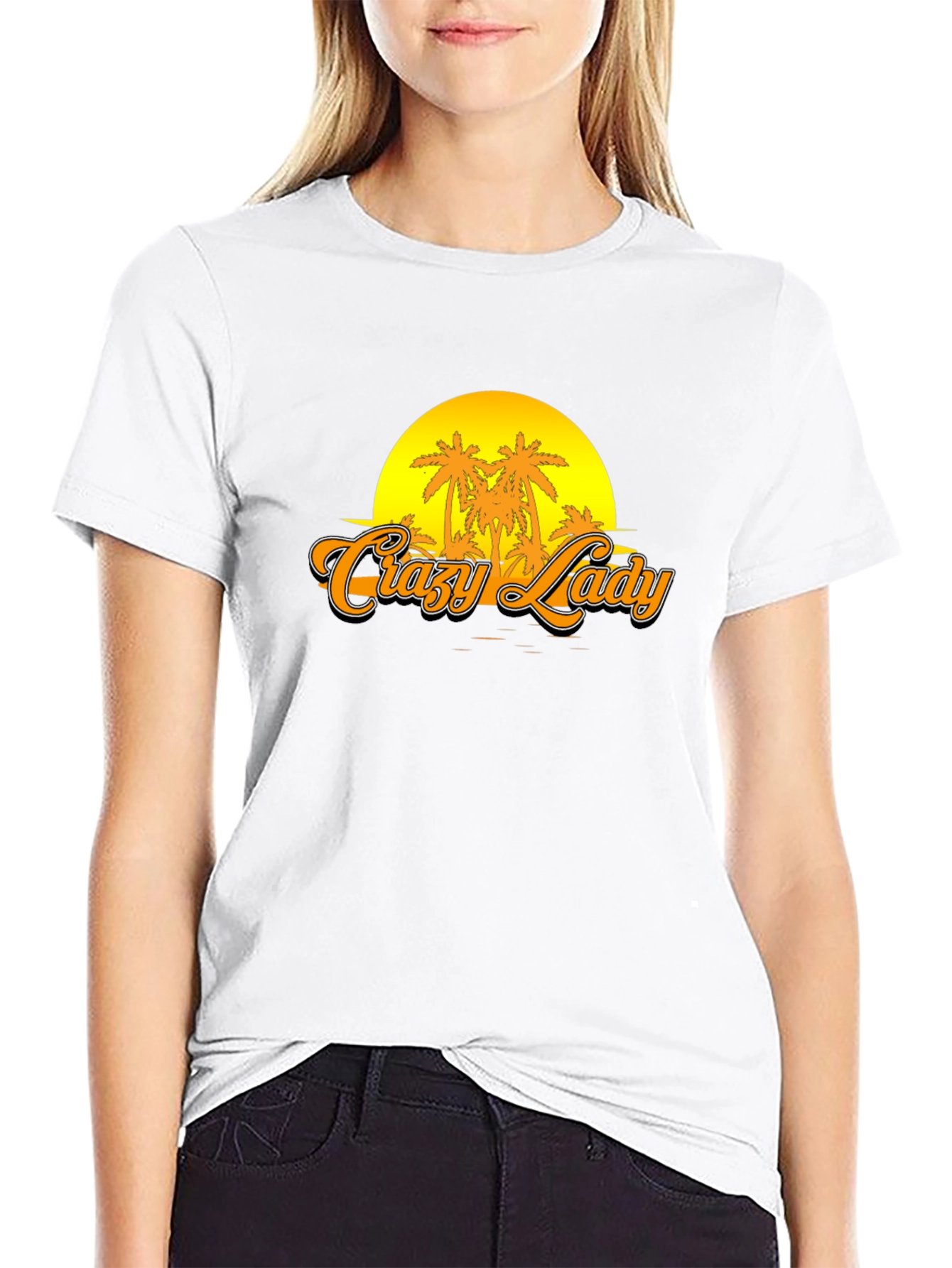 Crazy Lady Sunset Graphic T-Shirt - Black