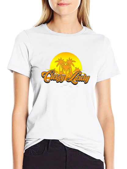 Crazy Lady Sunset Graphic T-Shirt - Black