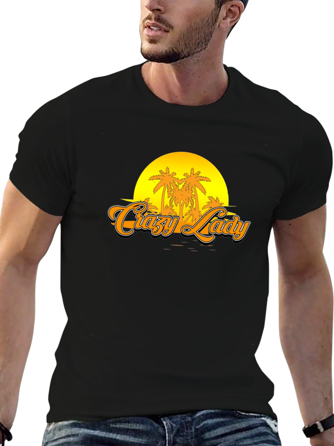 Crazy Lady Sunset Graphic T-Shirt - Black