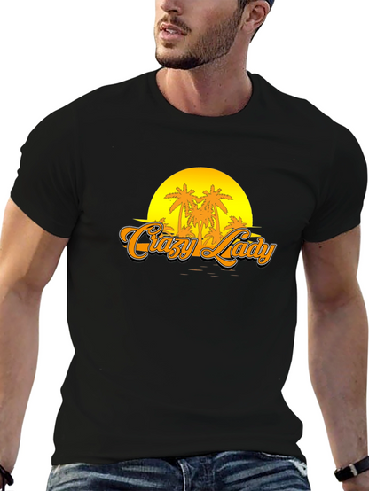 Crazy Lady Sunset Graphic T-Shirt - Black