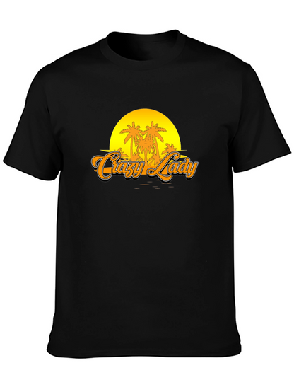 Crazy Lady Sunset Graphic T-Shirt - Black