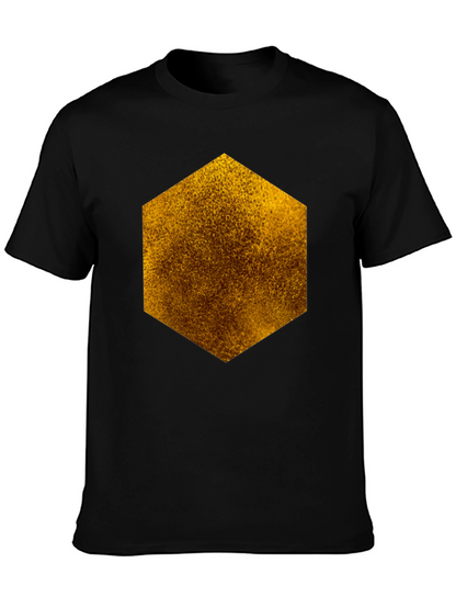 Textured Hexagon Graphic Tee - Black Cotton Casual