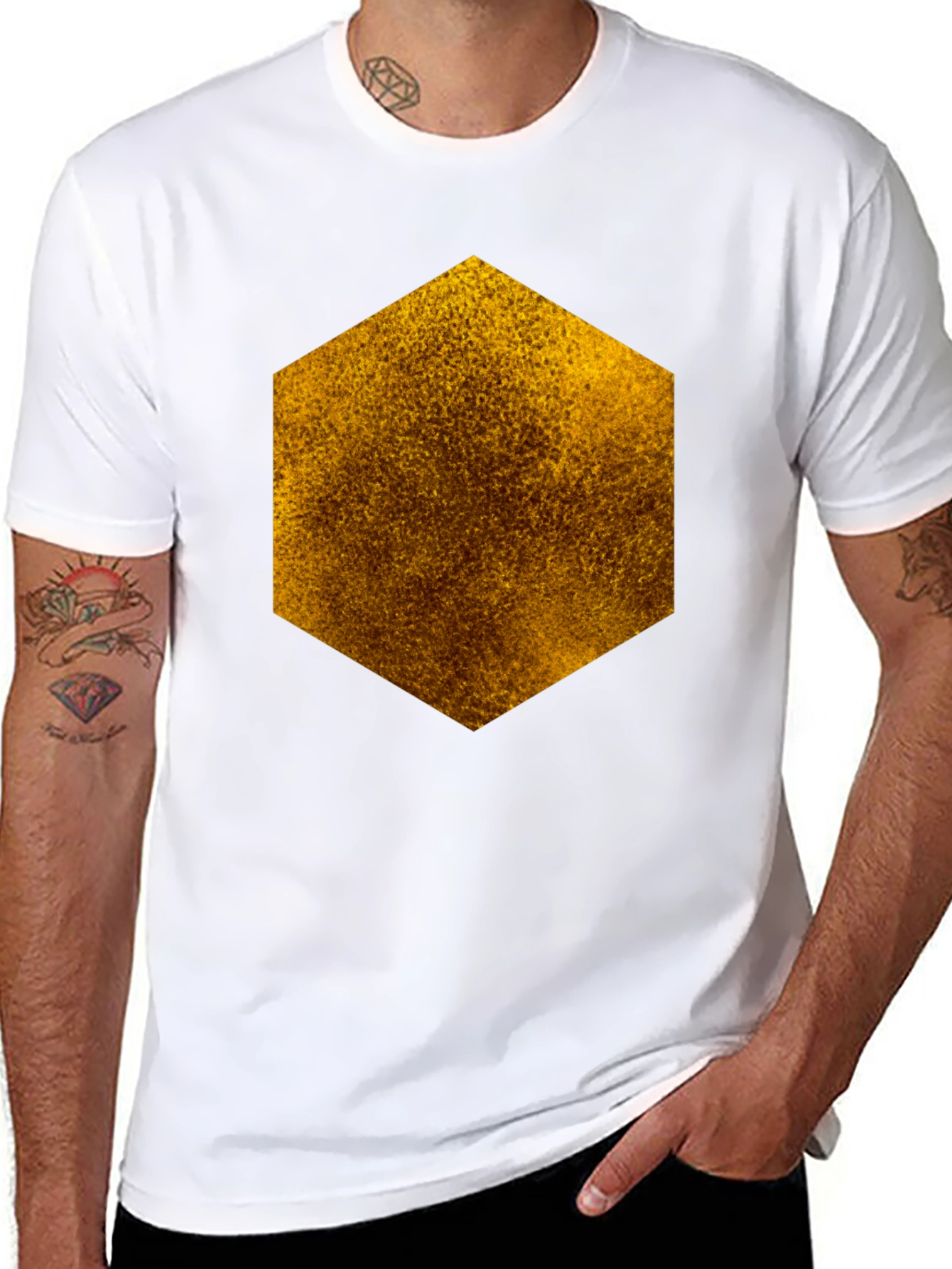 Textured Hexagon Graphic Tee - Black Cotton Casual
