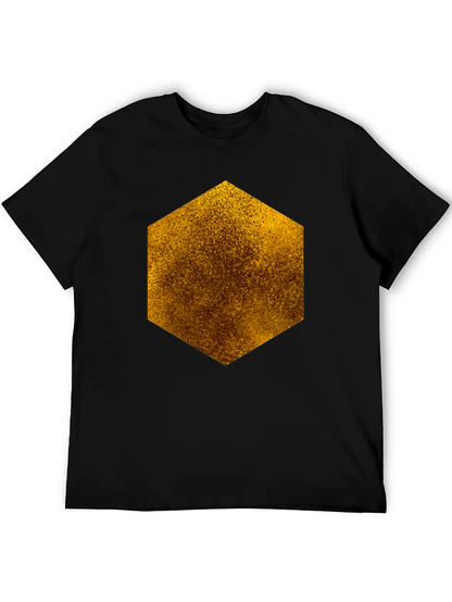 Textured Hexagon Graphic Tee - Black Cotton Casual