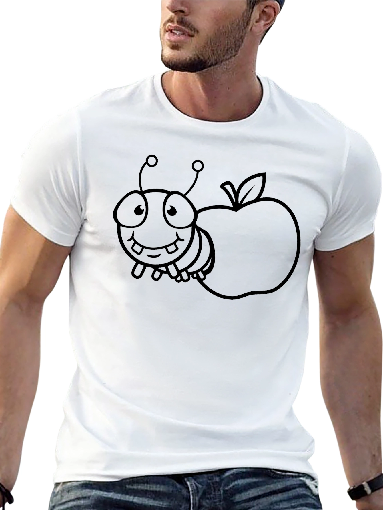 Cartoon Bug and Apple Black T-Shirt