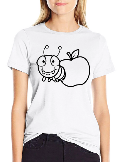 Cartoon Bug and Apple Black T-Shirt