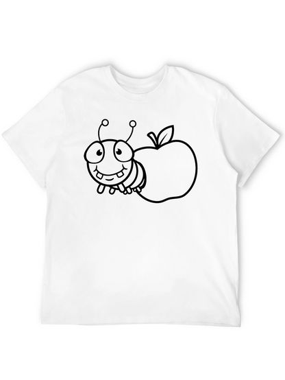 Cartoon Bug and Apple Black T-Shirt