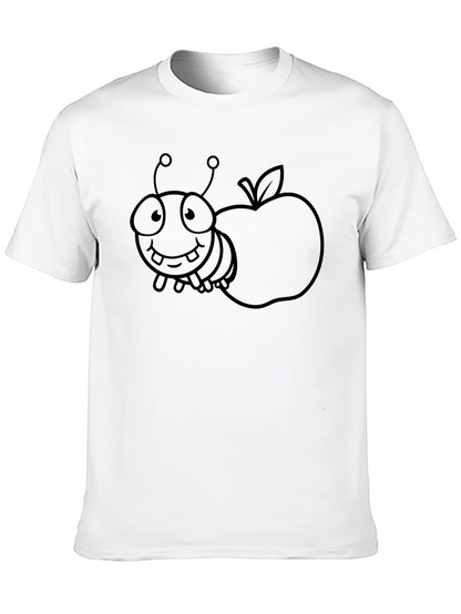 Cartoon Bug and Apple Black T-Shirt