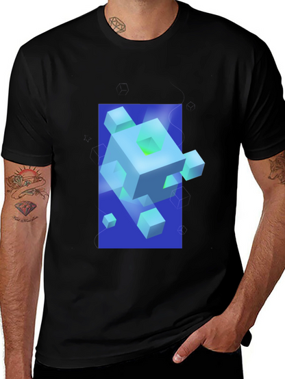 Geometric Cube Graphic Print Black T-Shirt