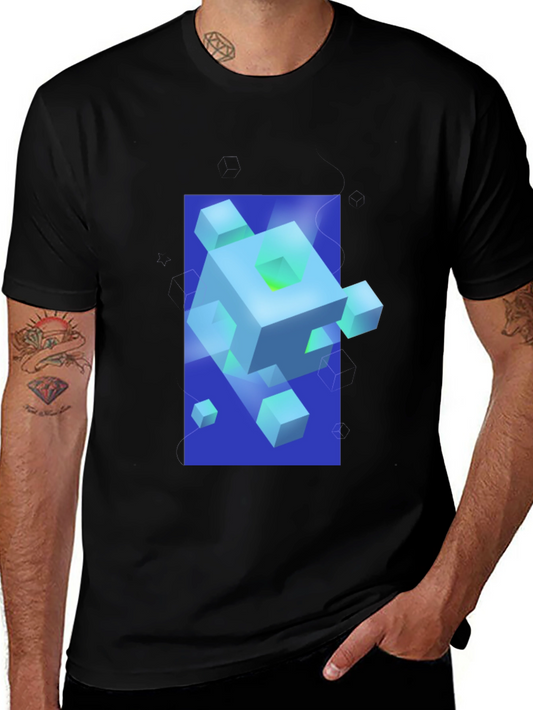 Geometric Cube Graphic Print Black T-Shirt