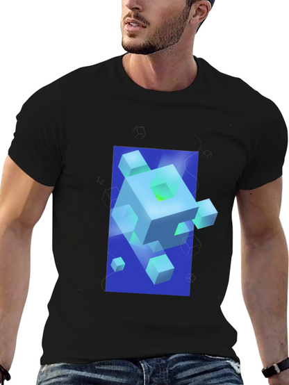Geometric Cube Graphic Print Black T-Shirt